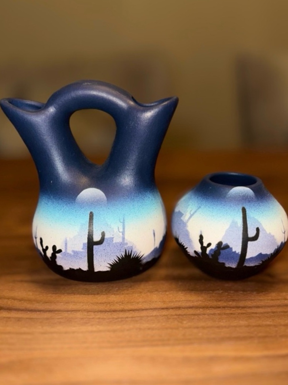 Cedar Mesa Signed Native American Pottery - Legend of the Wedding Vase Set